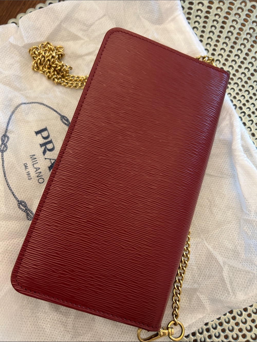 Prada Red Leather Chain Shoulder Bag - Picture 5 of 7